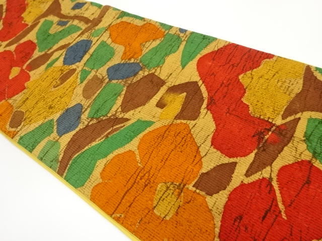 ふくれ織抽象草花模様洒落袋帯